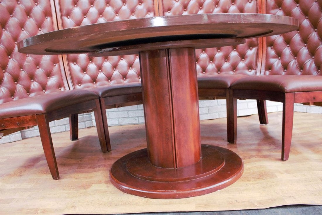 Vintage Asian Style Semi Circular Booth in Mahogany and Tufted Leather - Set of 2 - 7