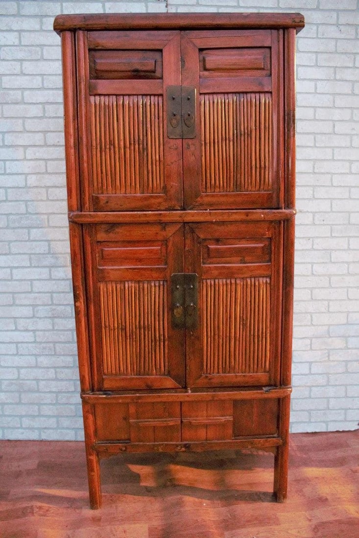 Chinese Qing Dynasty Cabinet with Bamboo and Sliding Panels - 4