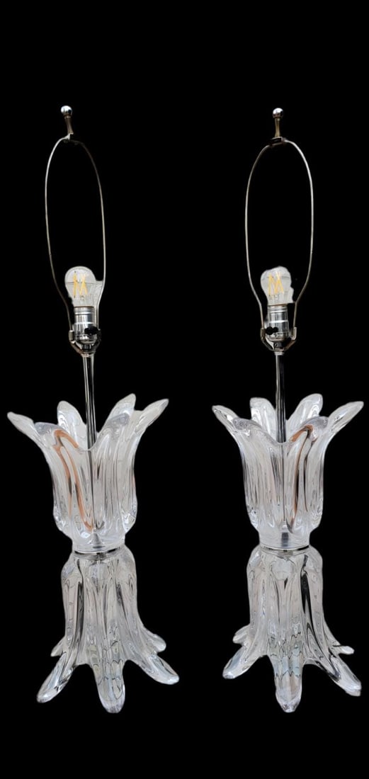 Mid Century Modern "Splash" Glass Lamps by Art Vannes France - Pair - 3