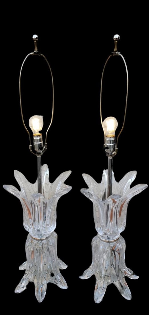 Mid Century Modern "Splash" Glass Lamps by Art Vannes France - Pair - 4