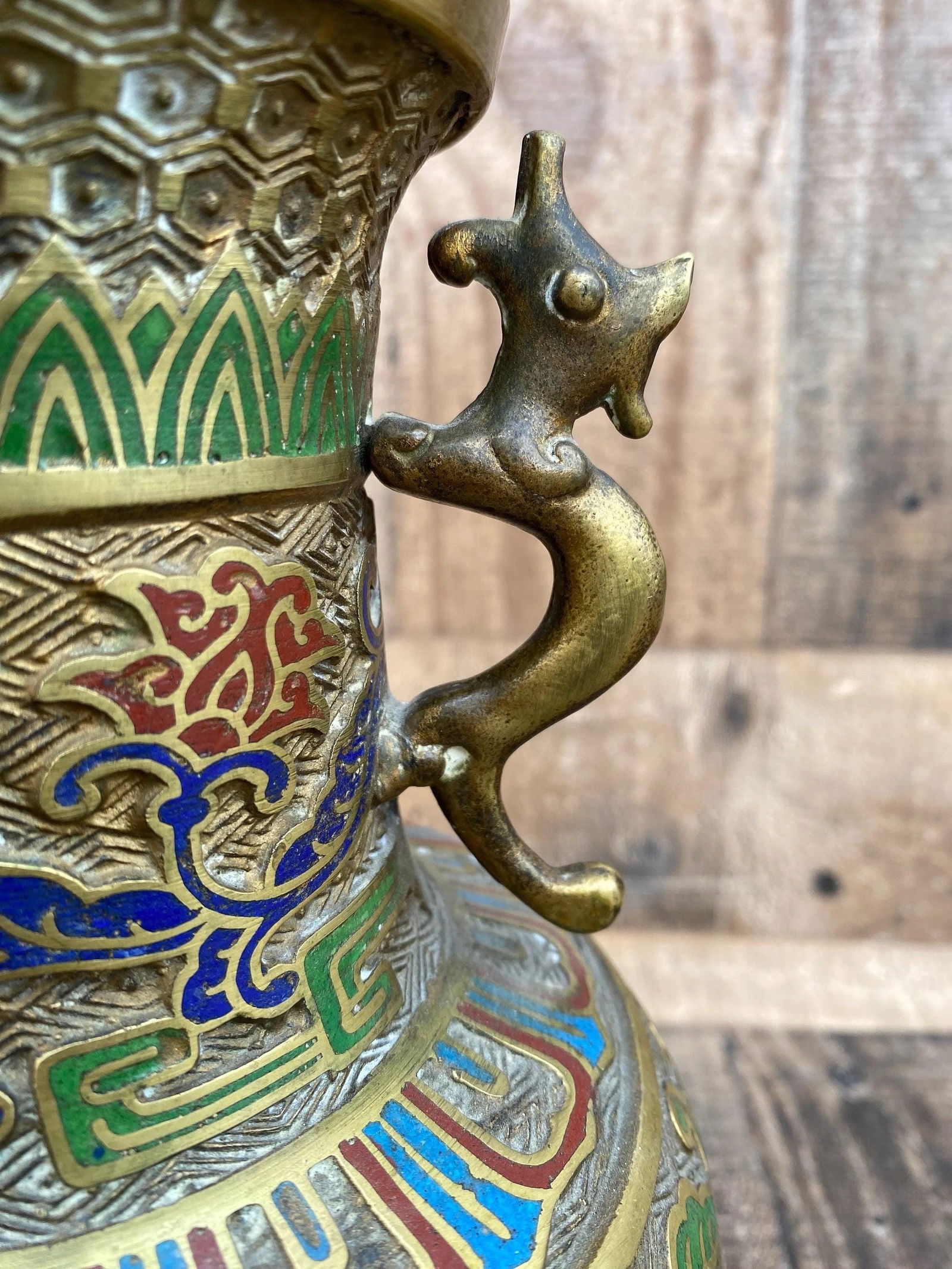 Antique Japanese Bronze Cloisonné/Champleve Vase - 3