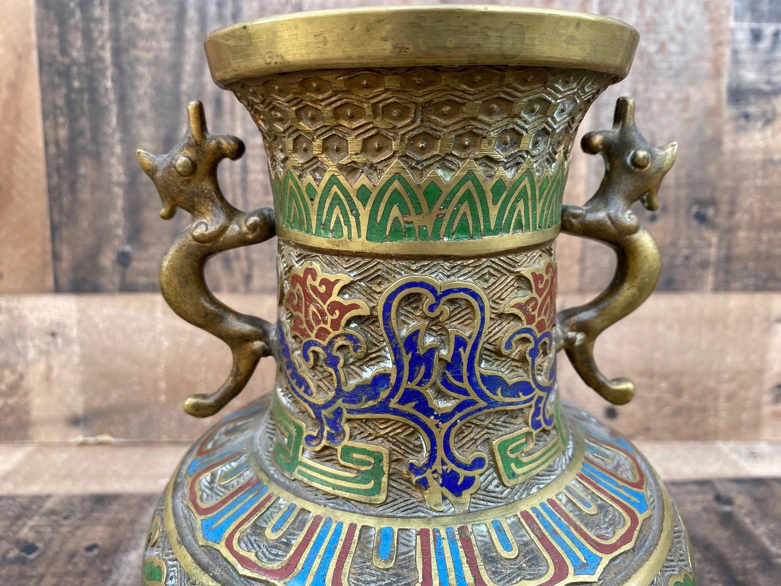 Antique Japanese Bronze Cloisonné/Champleve Vase - 4