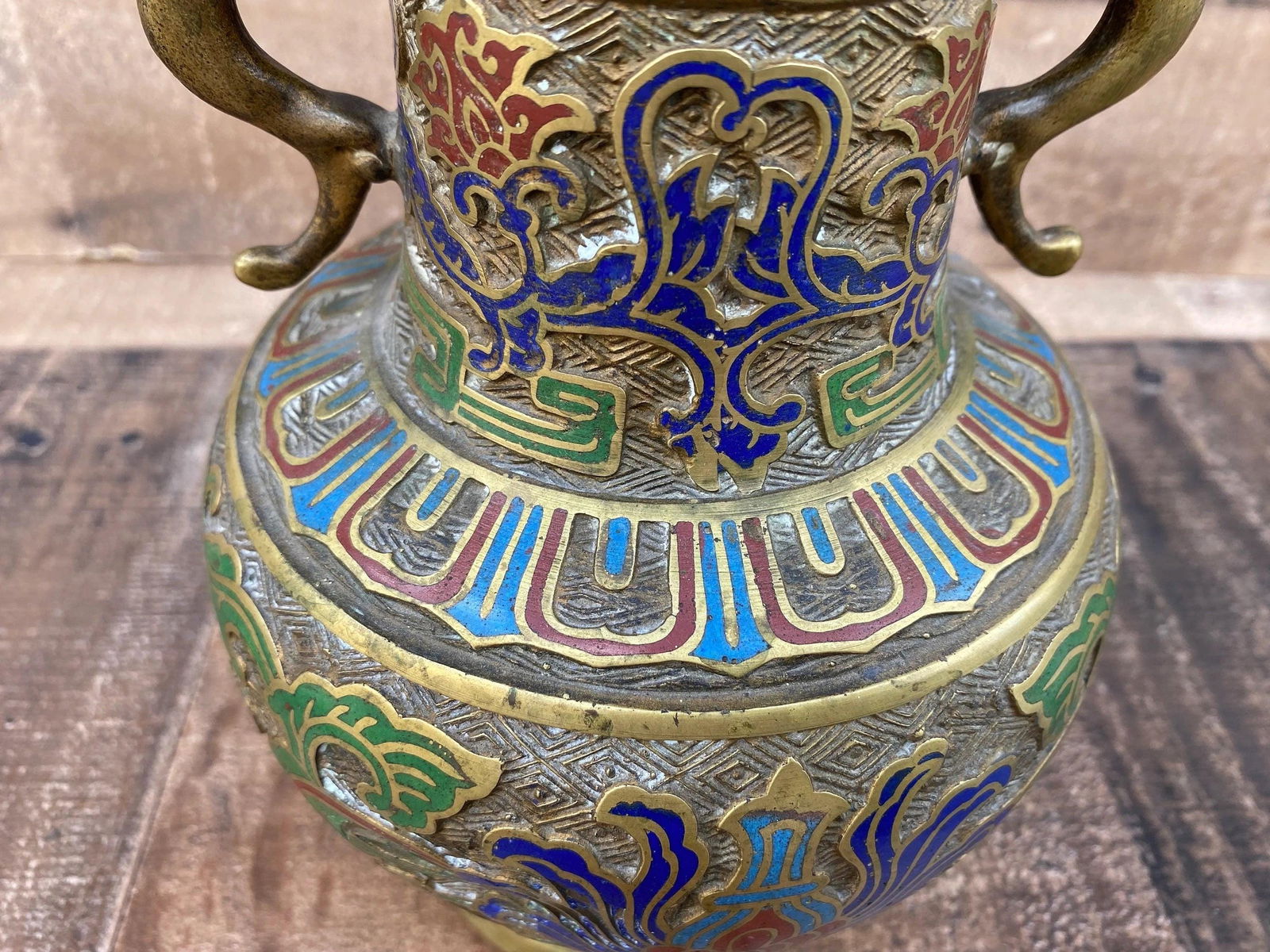 Antique Japanese Bronze Cloisonné/Champleve Vase - 8