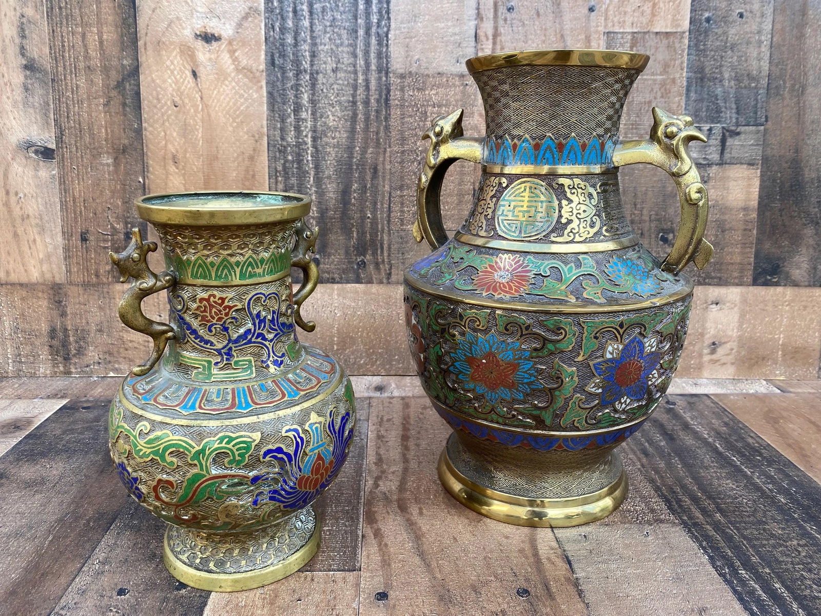 Antique Japanese Bronze Cloisonné/Champleve Vase - 9