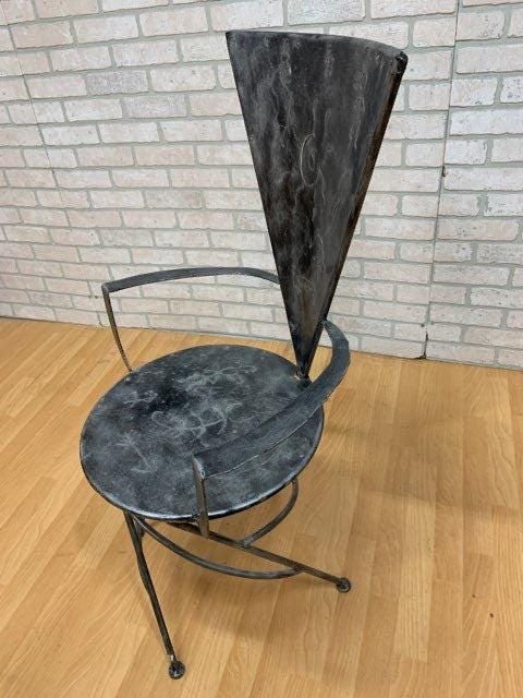 Vintage Metal Side Chair with Triangle Back and Round Seat - 3