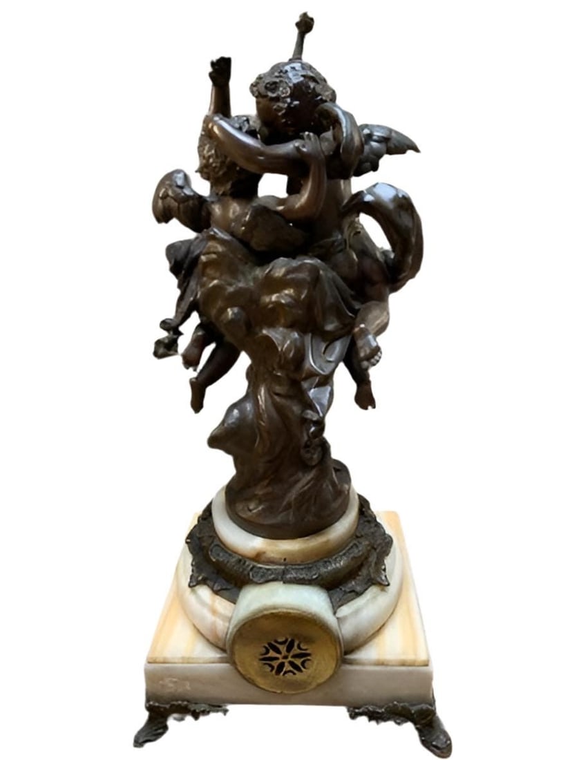 Antique French Louis XVI Style Albert Ernest Carrier Belleuse Figural Clock and 2 Candelabras - - 6