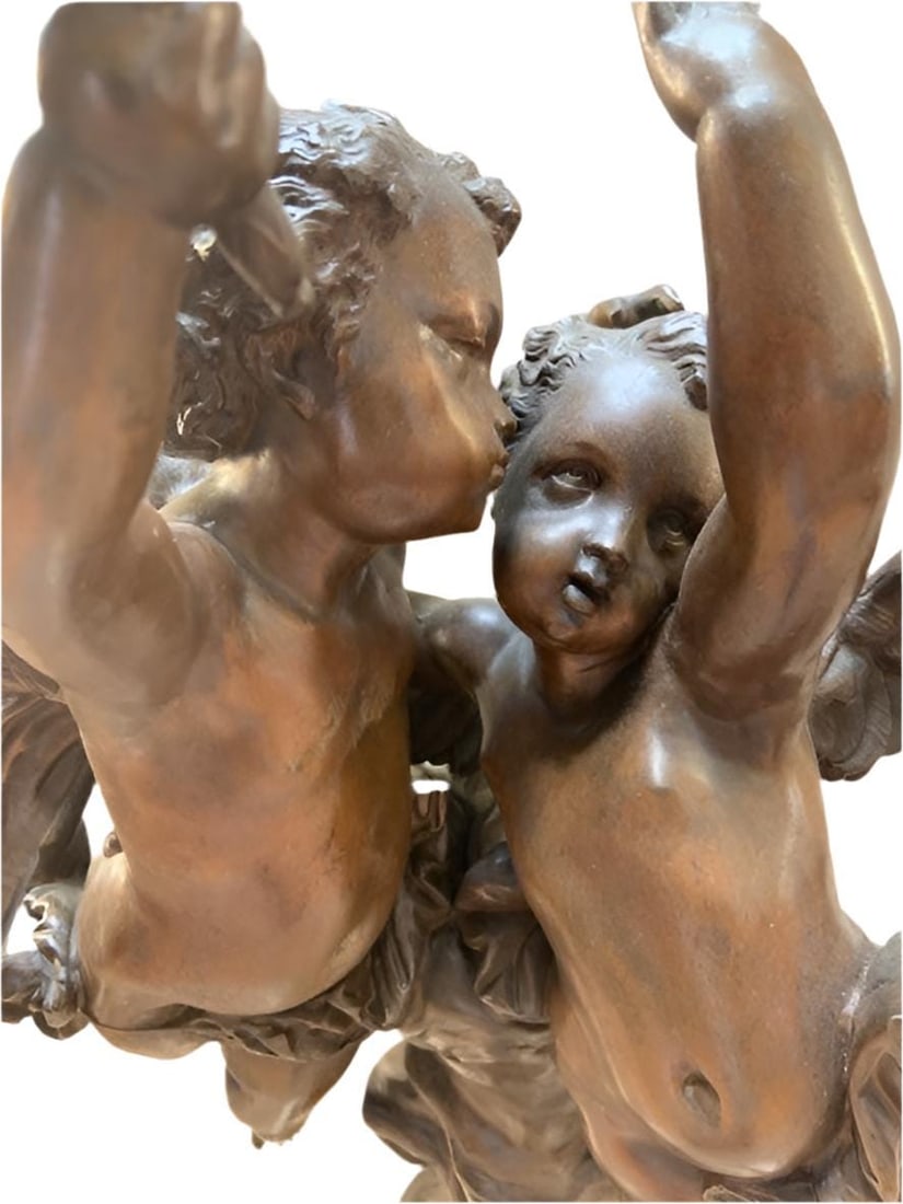 Antique French Louis XVI Style Albert Ernest Carrier Belleuse Figural Clock and 2 Candelabras - - 7