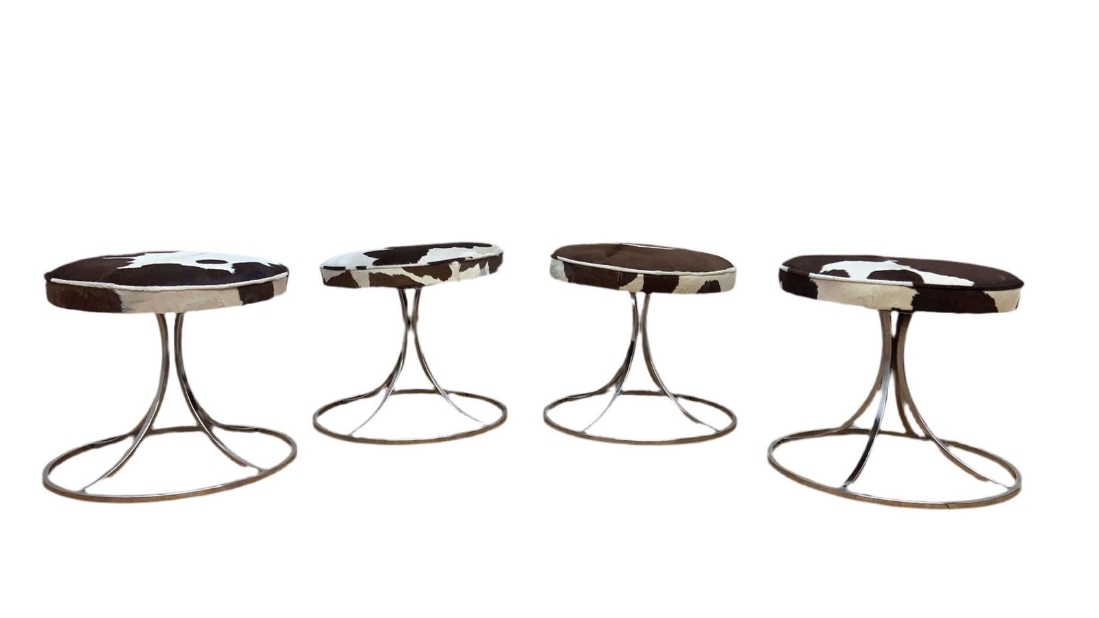 Mid Century Modern Avard Style Swivel Base Stools Newly Upholstered in Cowhide - Set of 4 (1 of 10)