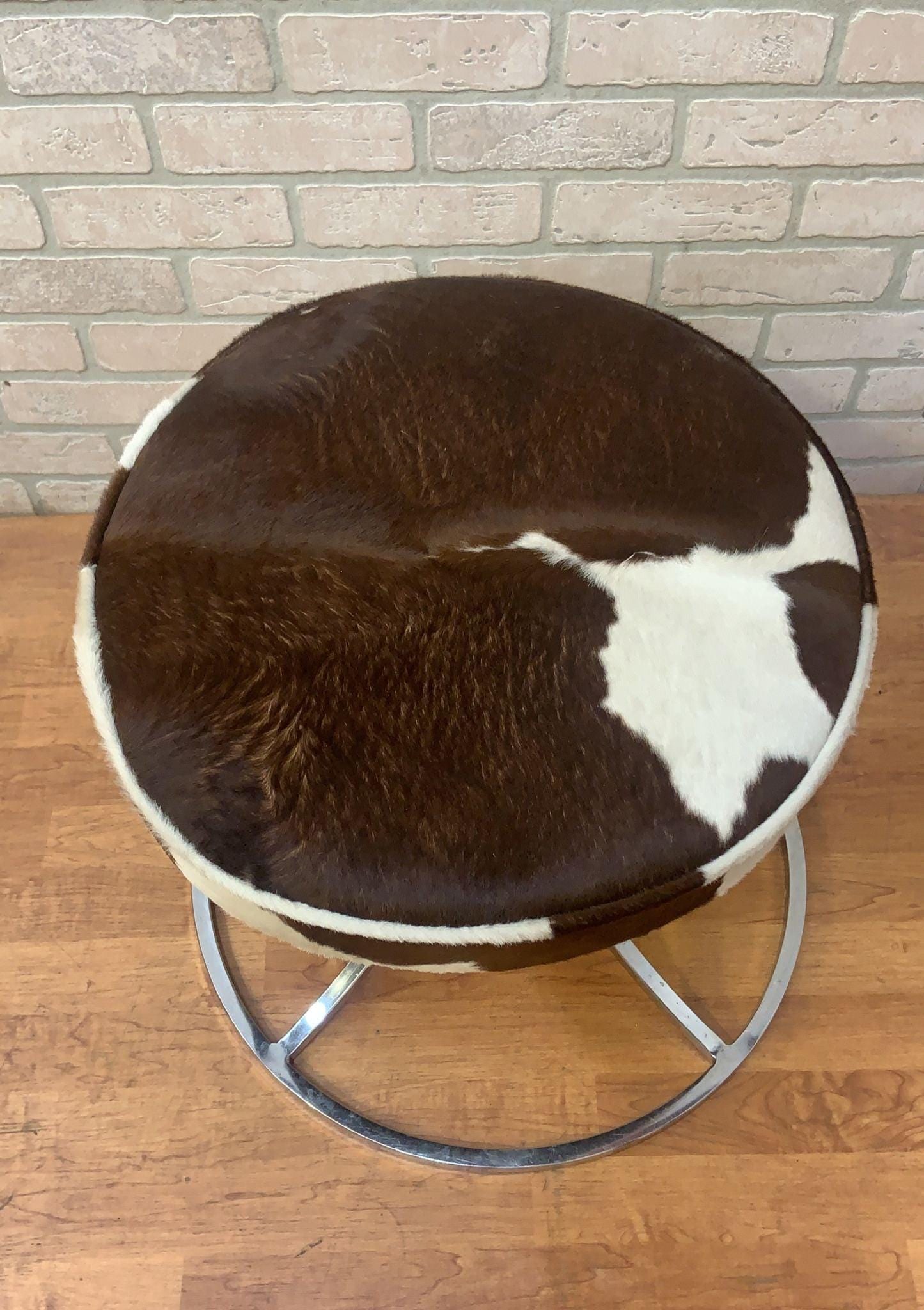 Mid Century Modern Avard Style Swivel Base Stools Newly Upholstered in Cowhide - Set of 4 - 4
