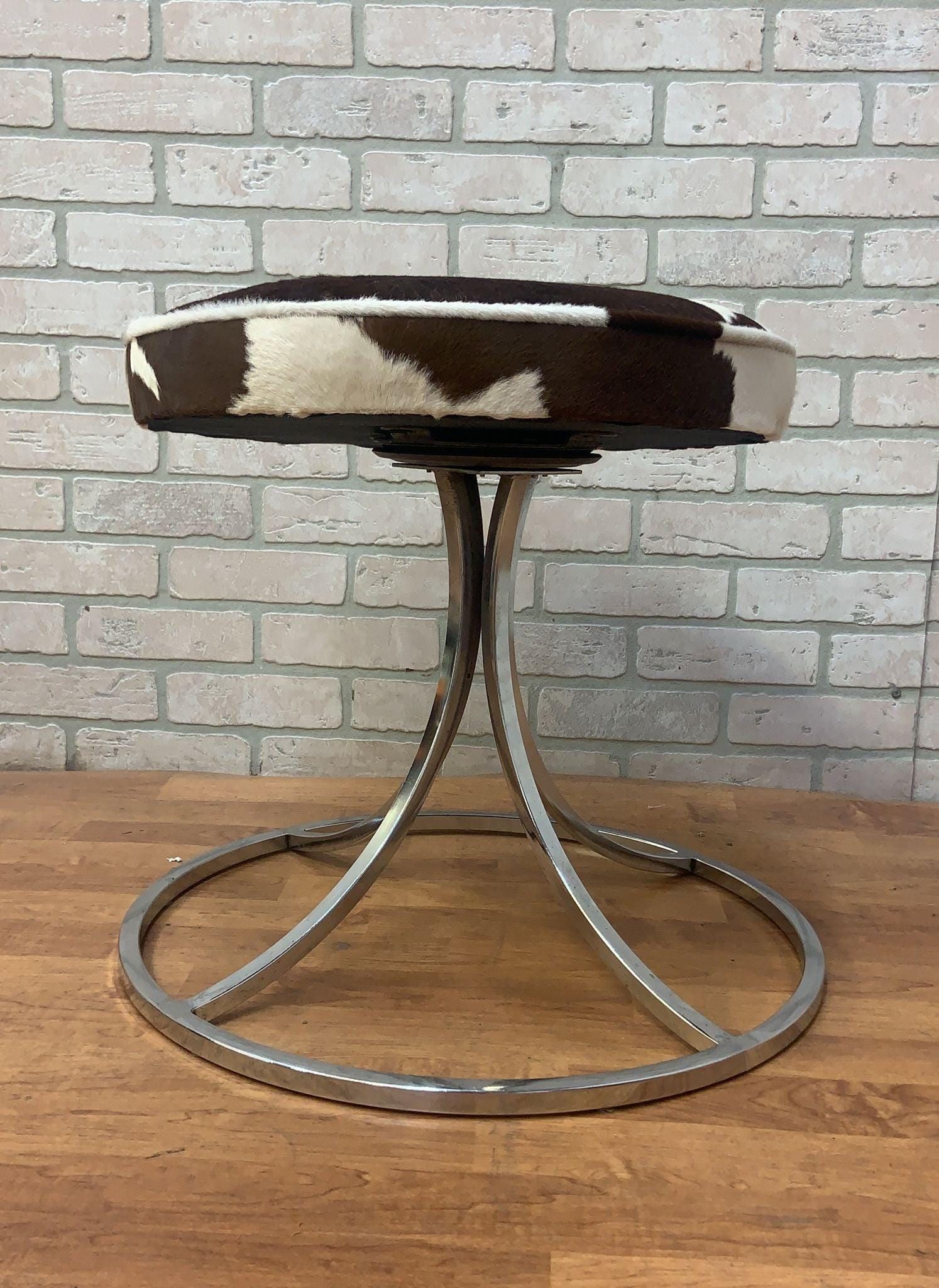 Mid Century Modern Avard Style Swivel Base Stools Newly Upholstered in Cowhide - Set of 4 - 7