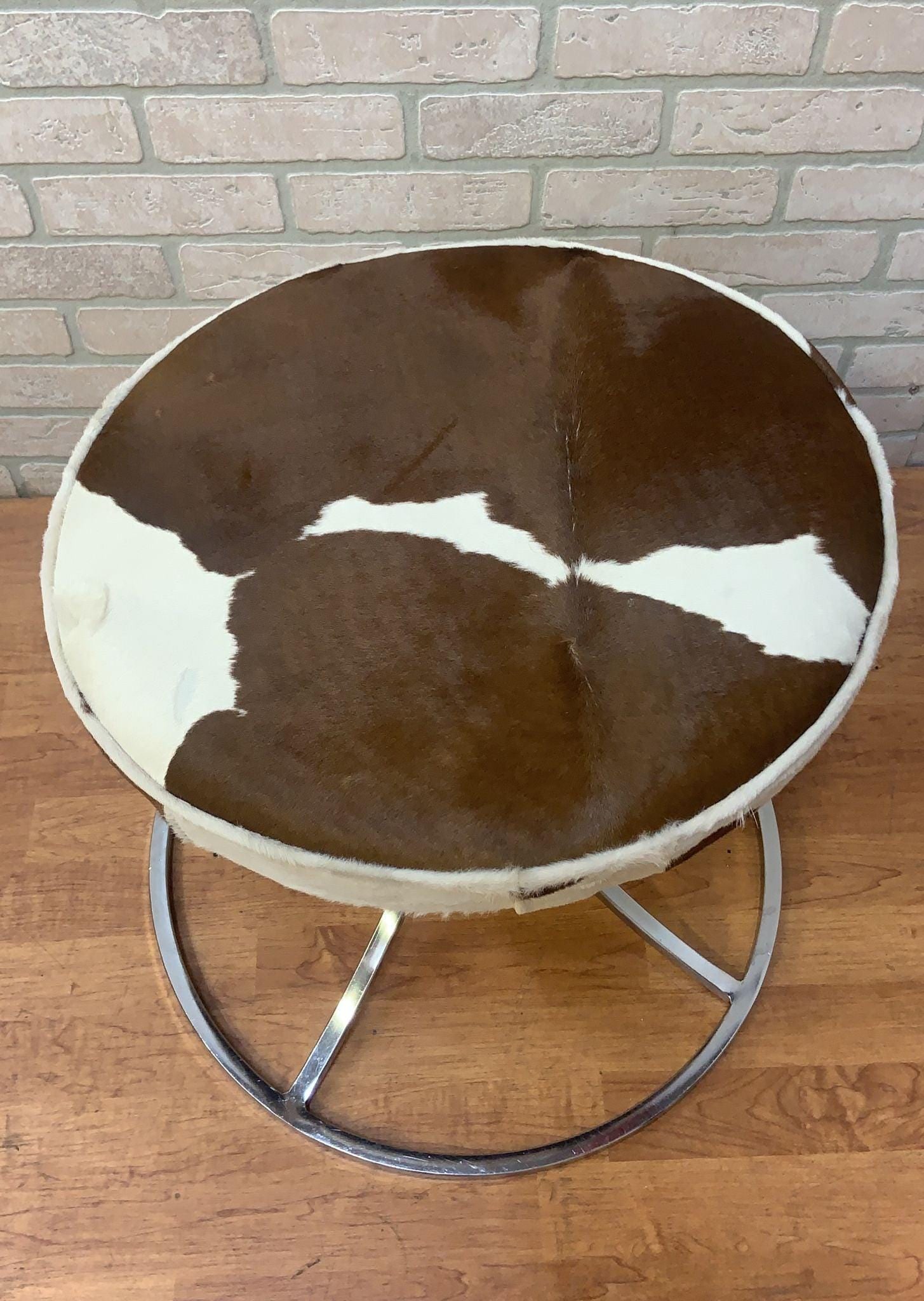 Mid Century Modern Avard Style Swivel Base Stools Newly Upholstered in Cowhide - Set of 4 - 8