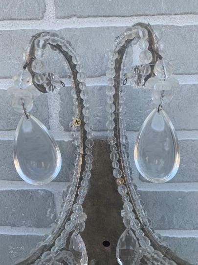 Vintage Louis Style Dennis and Leen Lead Crystal Gold Beaded Sconces - Pair - 10