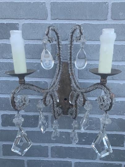 Vintage Louis Style Dennis and Leen Lead Crystal Gold Beaded Sconces - Pair - 4