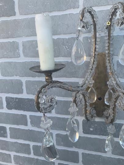 Vintage Louis Style Dennis and Leen Lead Crystal Gold Beaded Sconces - Pair - 5