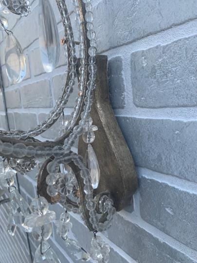 Vintage Louis Style Dennis and Leen Lead Crystal Gold Beaded Sconces - Pair - 6