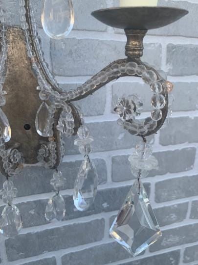 Vintage Louis Style Dennis and Leen Lead Crystal Gold Beaded Sconces - Pair - 7