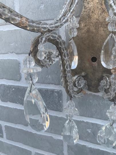 Vintage Louis Style Dennis and Leen Lead Crystal Gold Beaded Sconces - Pair - 9