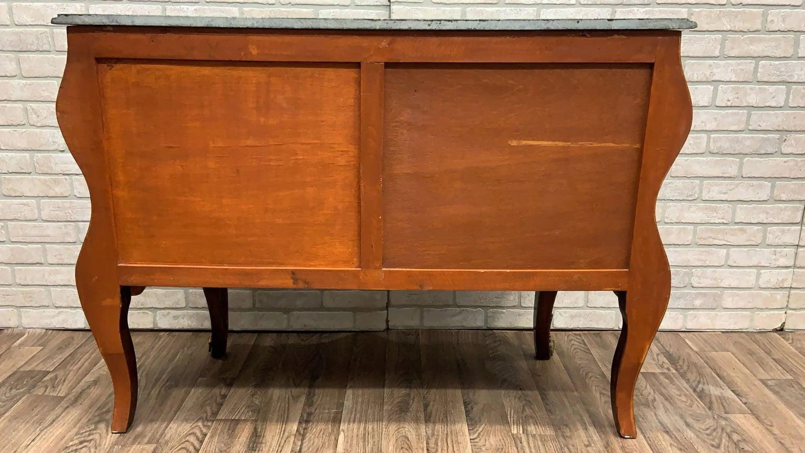 Vintage French Louis XV Style Bombe Commode Chest with Green Marble Style Top - 5