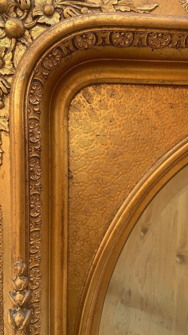 Antique French Napoleon III Style Gold Gilded Beveled Framed Wall Mirror - 3