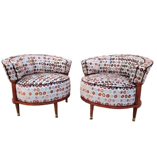 Mid Century Modern Atomic Barrel Back Club Chairs Newly Reupholstered - Pair: Title: Mid Century Modern Atomic Barrel Back Club Chairs Newly Reupholstered - Pair Description: Mid Century Modern Atomic Barrel Back Club Chairs Newly Reupholstered - Pair Introducing these fantasti