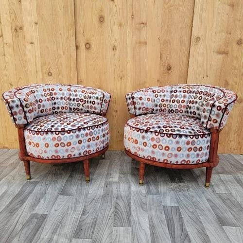 Mid Century Modern Atomic Barrel Back Club Chairs Newly Reupholstered - Pair - 2