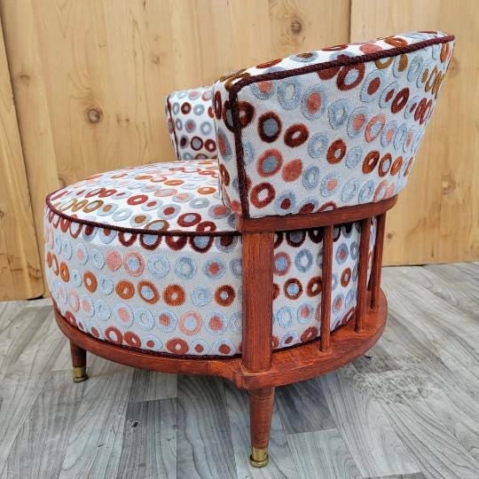 Mid Century Modern Atomic Barrel Back Club Chairs Newly Reupholstered - Pair - 5