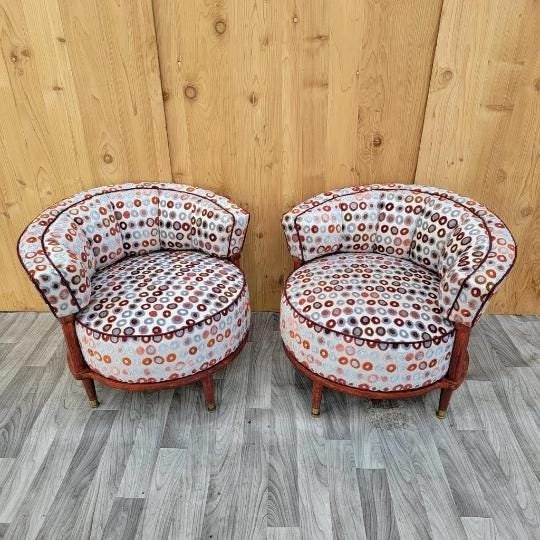 Mid Century Modern Atomic Barrel Back Club Chairs Newly Reupholstered - Pair - 6