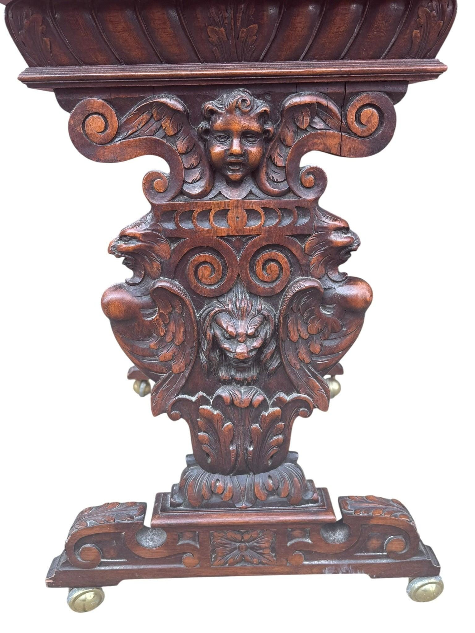 Antique Italian Renaissance Revival Carved Ornate Figural Console Table - 2