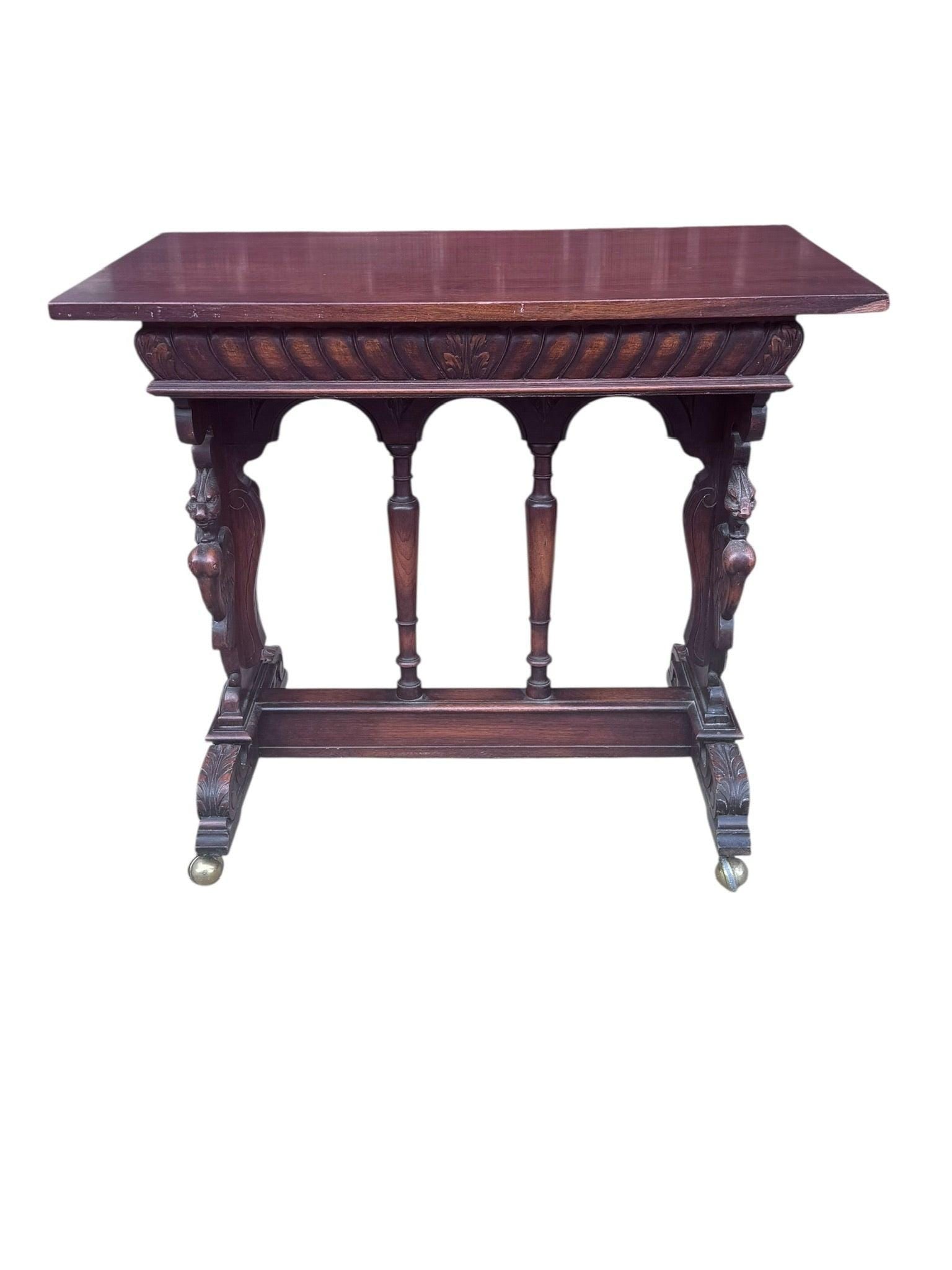 Antique Italian Renaissance Revival Carved Ornate Figural Console Table - 8