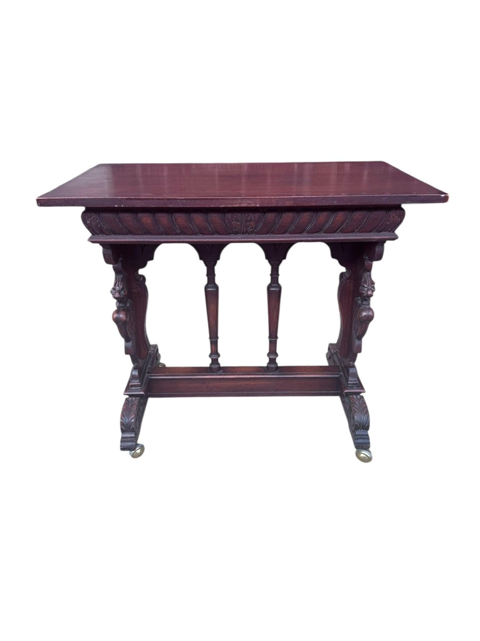 Antique Italian Renaissance Revival Carved Ornate Figural Console Table - 9