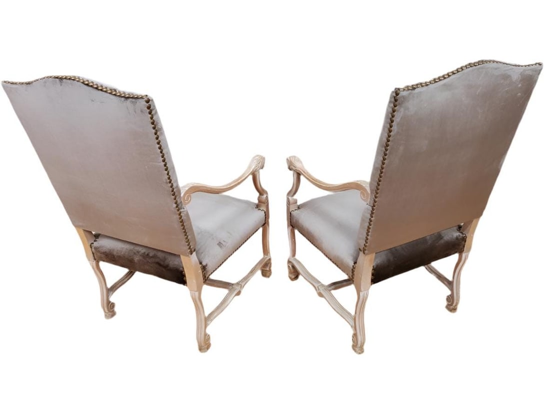 Antique French Carved Figural Chairs Newly Reupholstered - Pair - 2