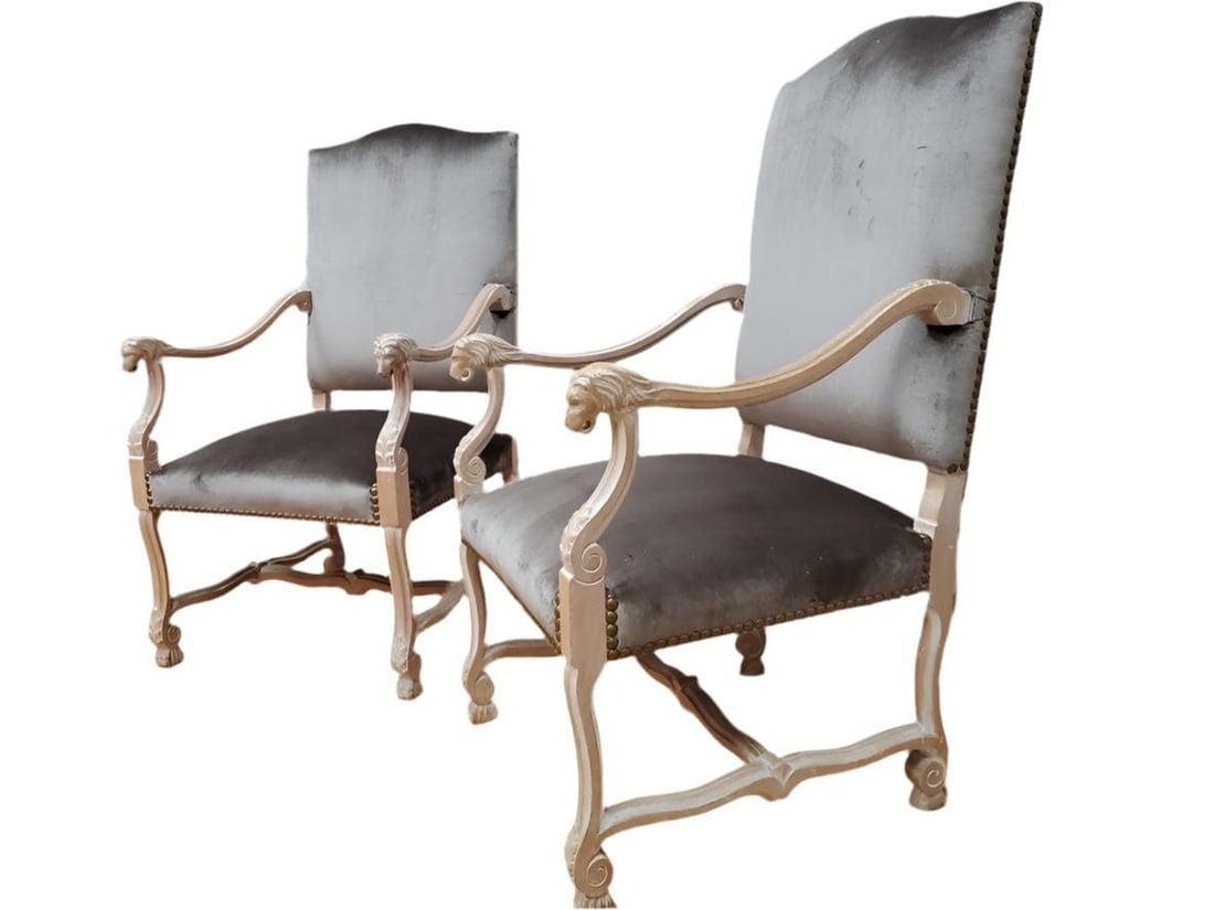 Antique French Carved Figural Chairs Newly Reupholstered - Pair - 5