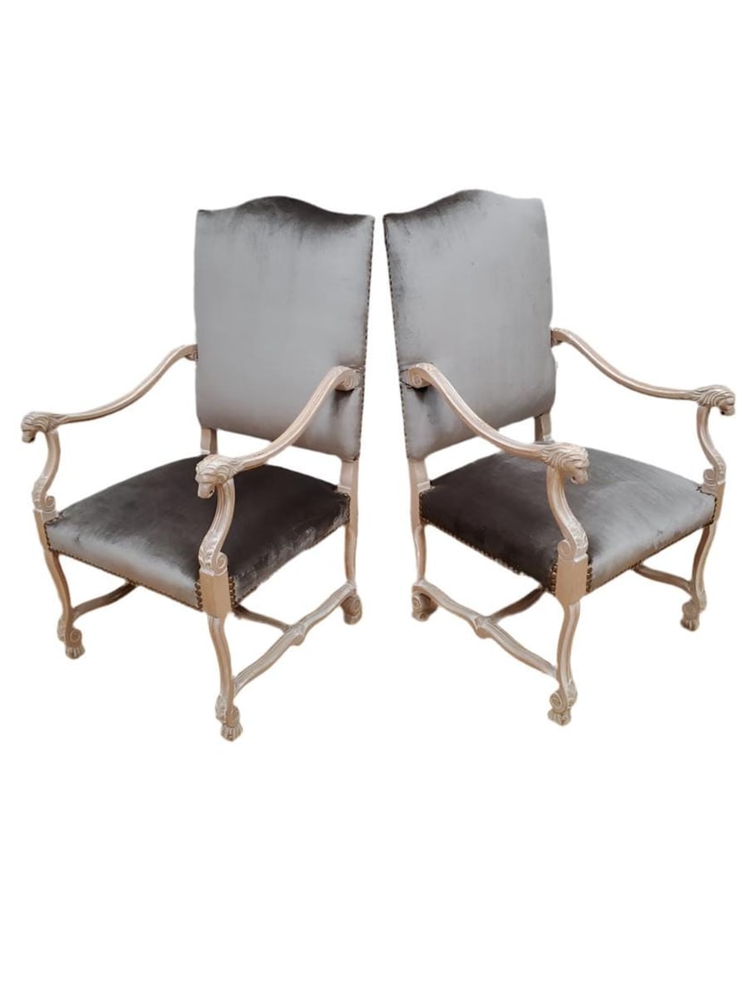 Antique French Carved Figural Chairs Newly Reupholstered - Pair - 6