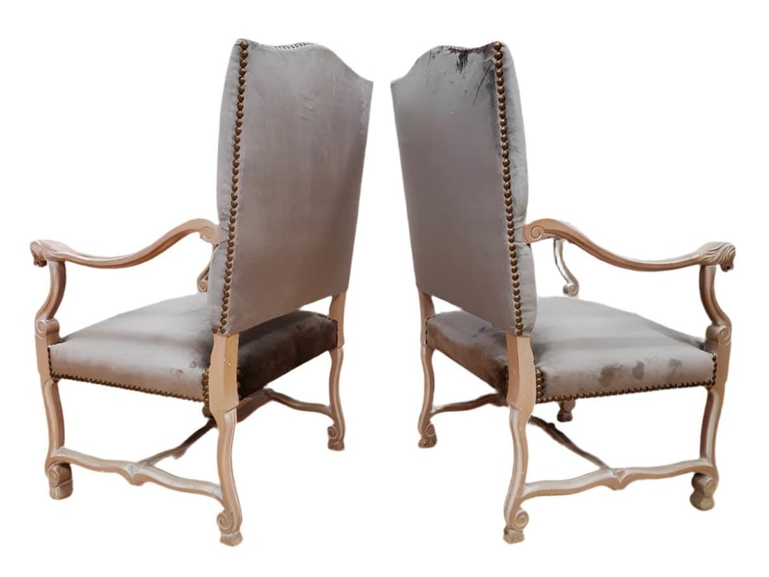 Antique French Carved Figural Chairs Newly Reupholstered - Pair - 7