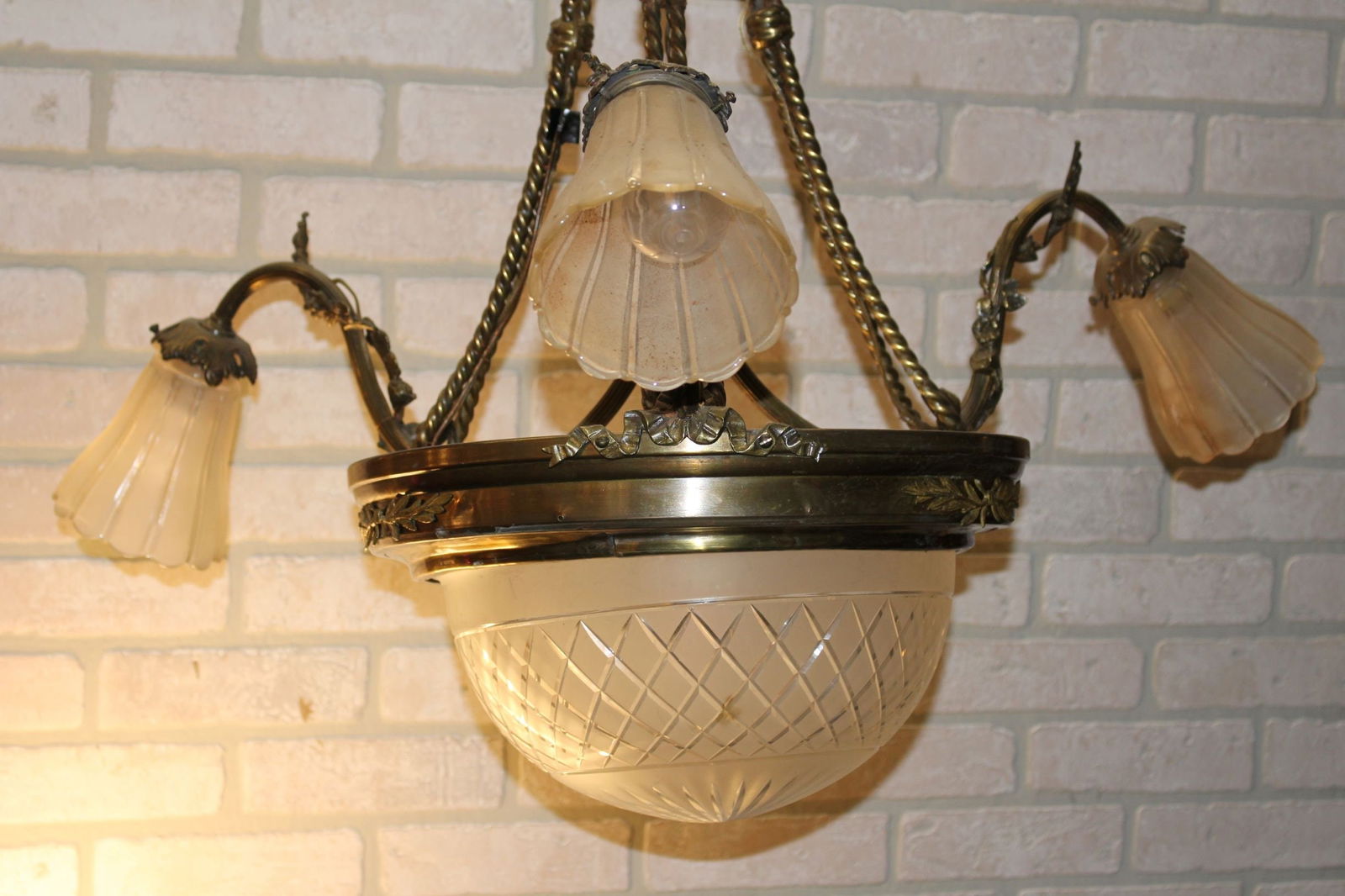 Antique Victorian French Gilded Bronze Twist Extensions 3 Arm Chandelier (1 of 10)