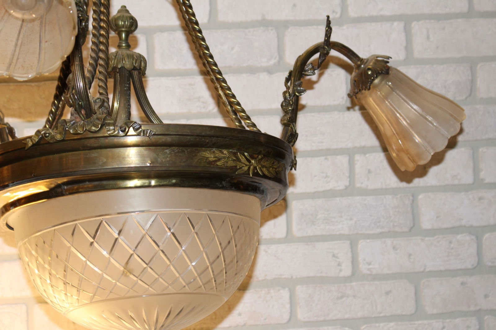 Antique Victorian French Gilded Bronze Twist Extensions 3 Arm Chandelier - 8