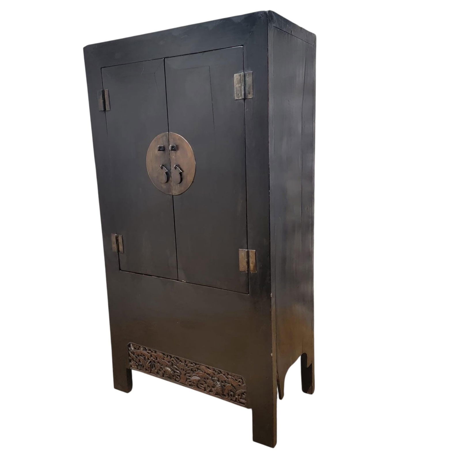 Antique Shanxi Province Elm Cabinet with Carved Apron - 2