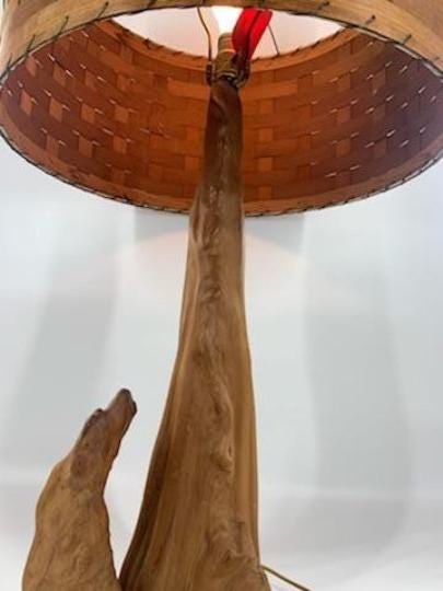 Mid Century Modern Sculptural Cypress Root Table Lamp with Shade - 8