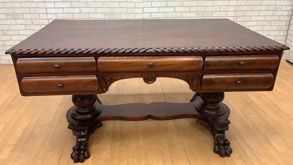 Antique Empire Carved Mahogany Partner’s Desk - 2
