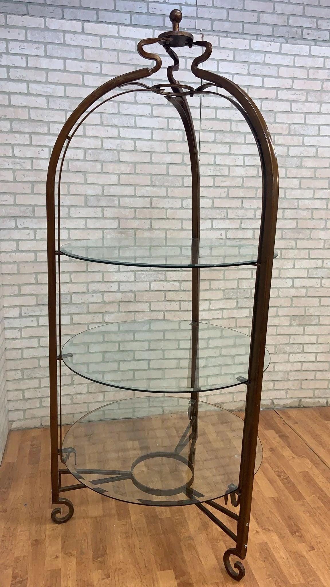 Vintage Victorian Style Iron and Beveled Circular Glass Shelf Boutique/Closet Display Stand - 2