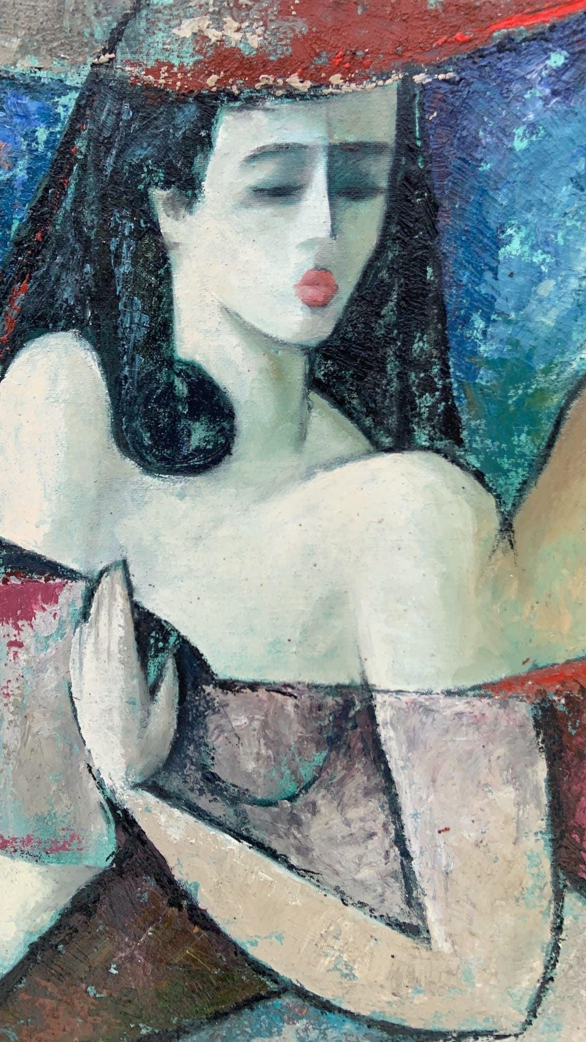 Vintage Art Deco Framed Oil on Canvas Painting Wall Art Wall Decor - 8