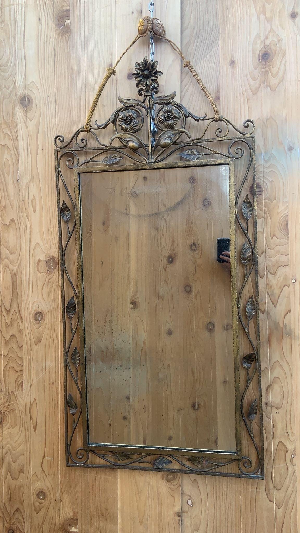 Vintage Italian Style Forged and Gilded Floral Wall Mirror - 6