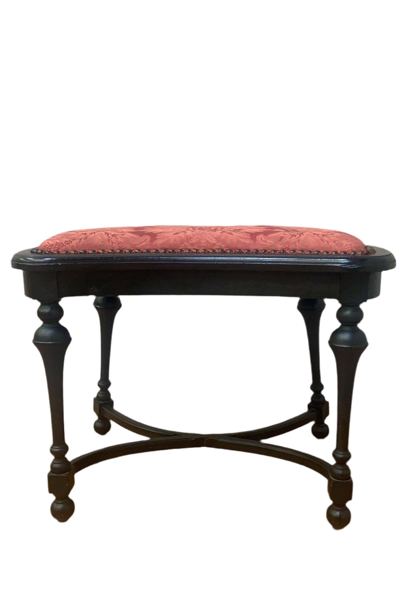 Antique Ebonized Stool Bench with Nail Head Finish (1 of 8)