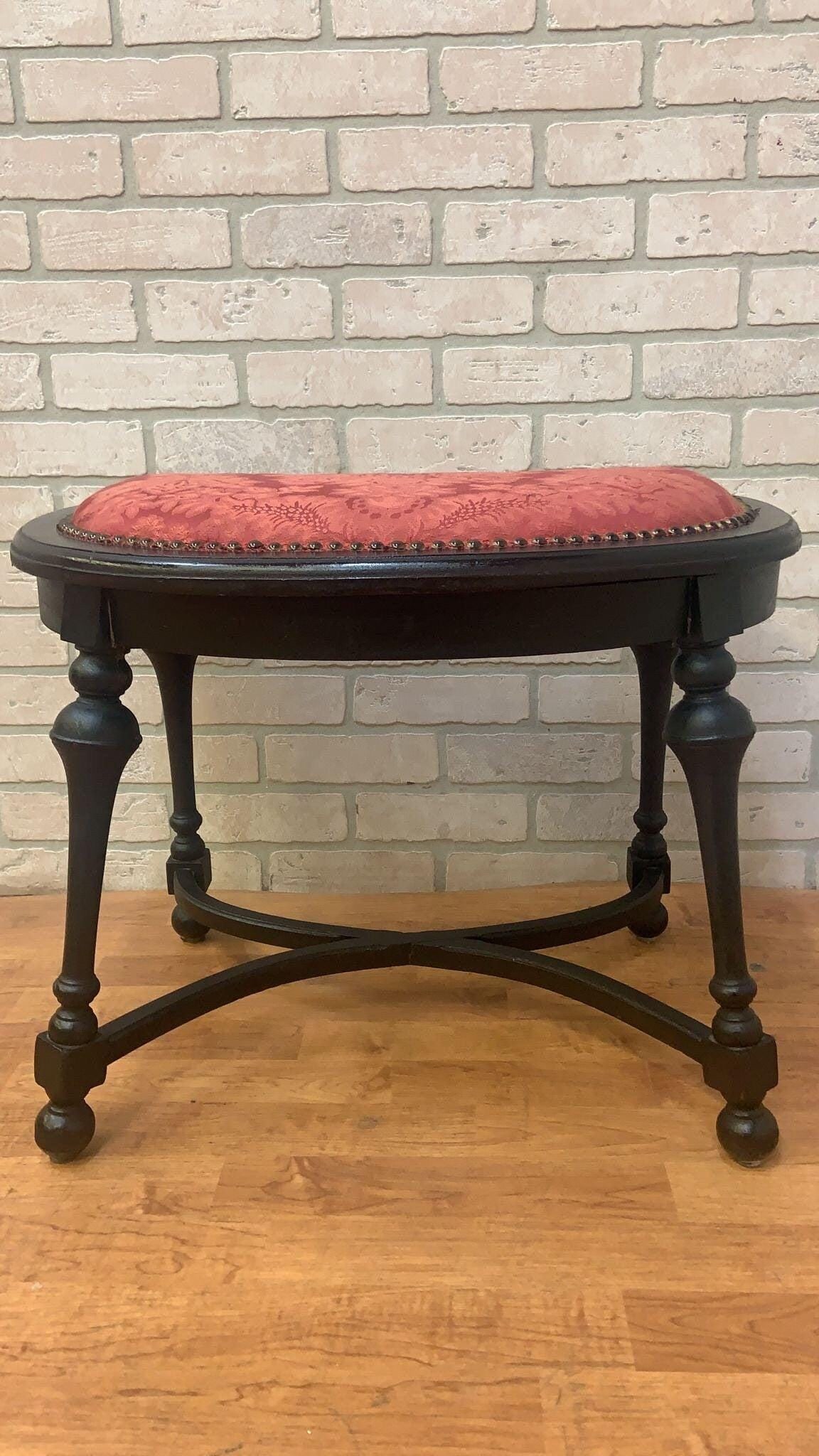 Antique Ebonized Stool Bench with Nail Head Finish - 3