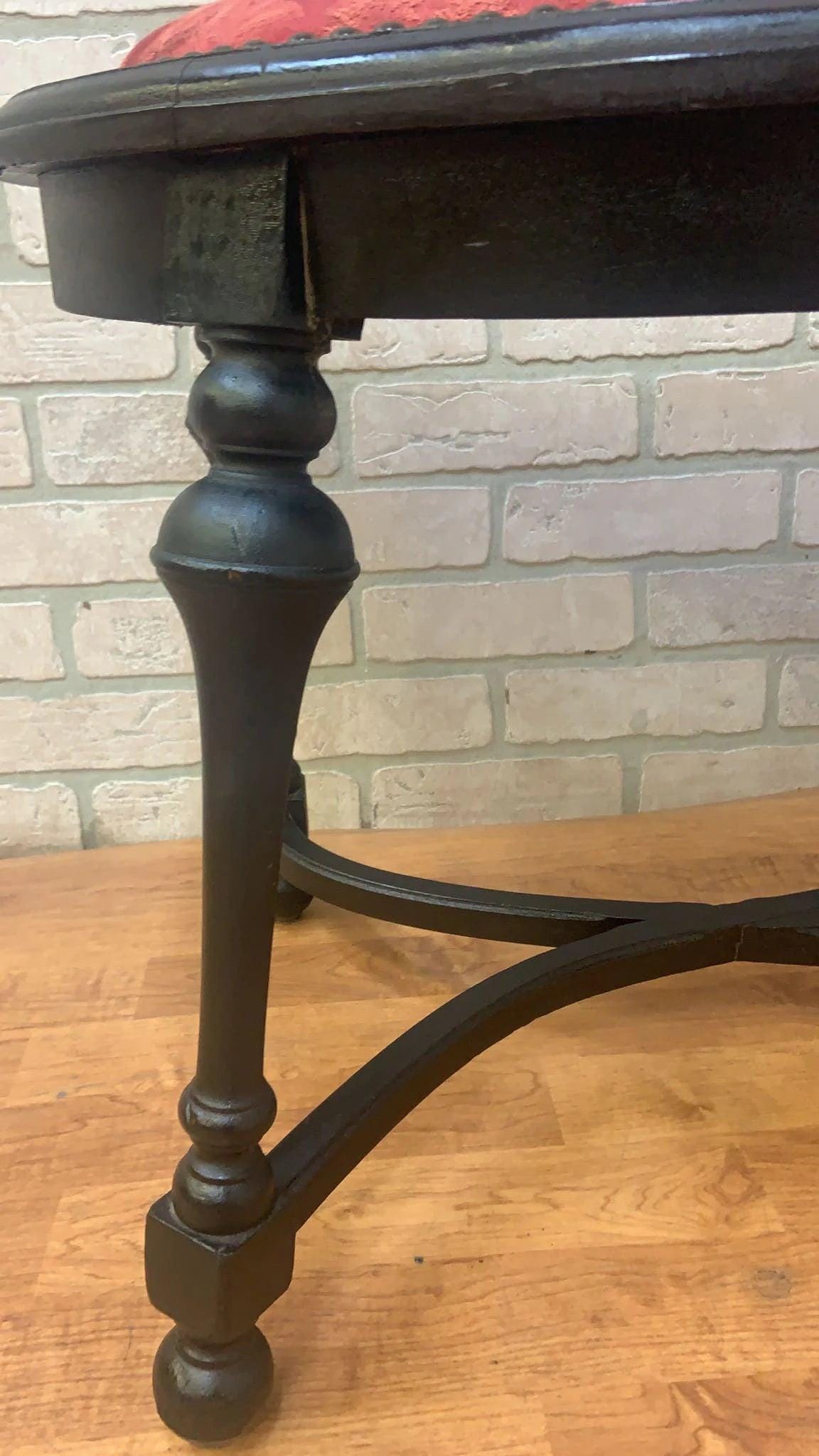 Antique Ebonized Stool Bench with Nail Head Finish - 5