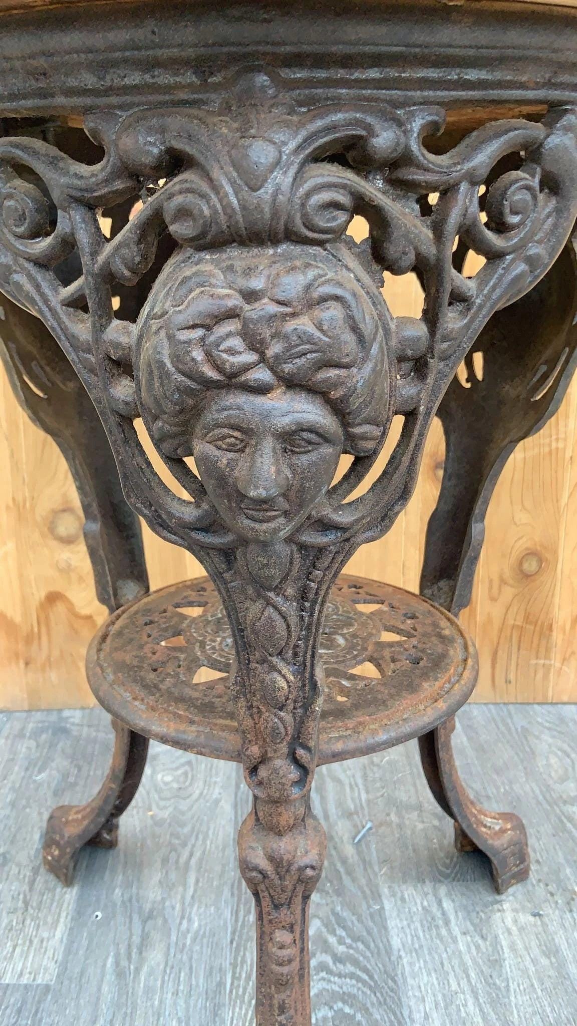 Antique Neoclassical Cast Iron Marble Top English Pub Table - 3