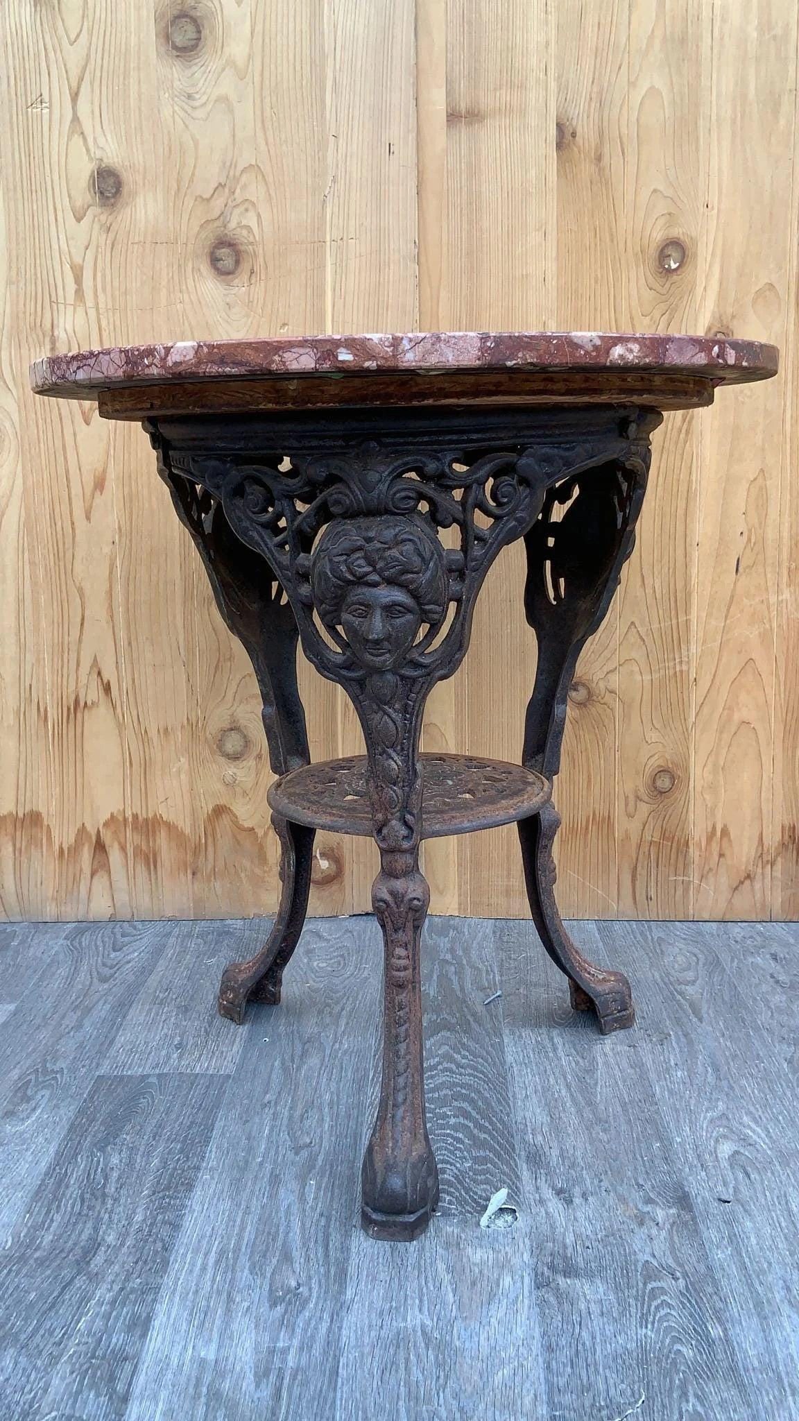 Antique Neoclassical Cast Iron Marble Top English Pub Table - 5