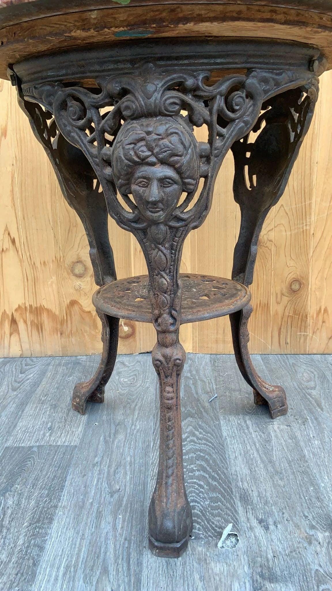 Antique Neoclassical Cast Iron Marble Top English Pub Table - 6