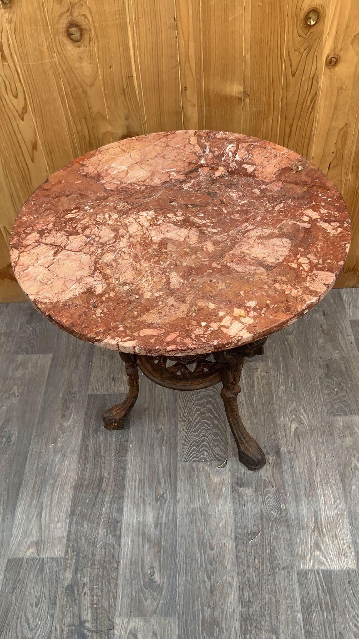 Antique Neoclassical Cast Iron Marble Top English Pub Table - 7