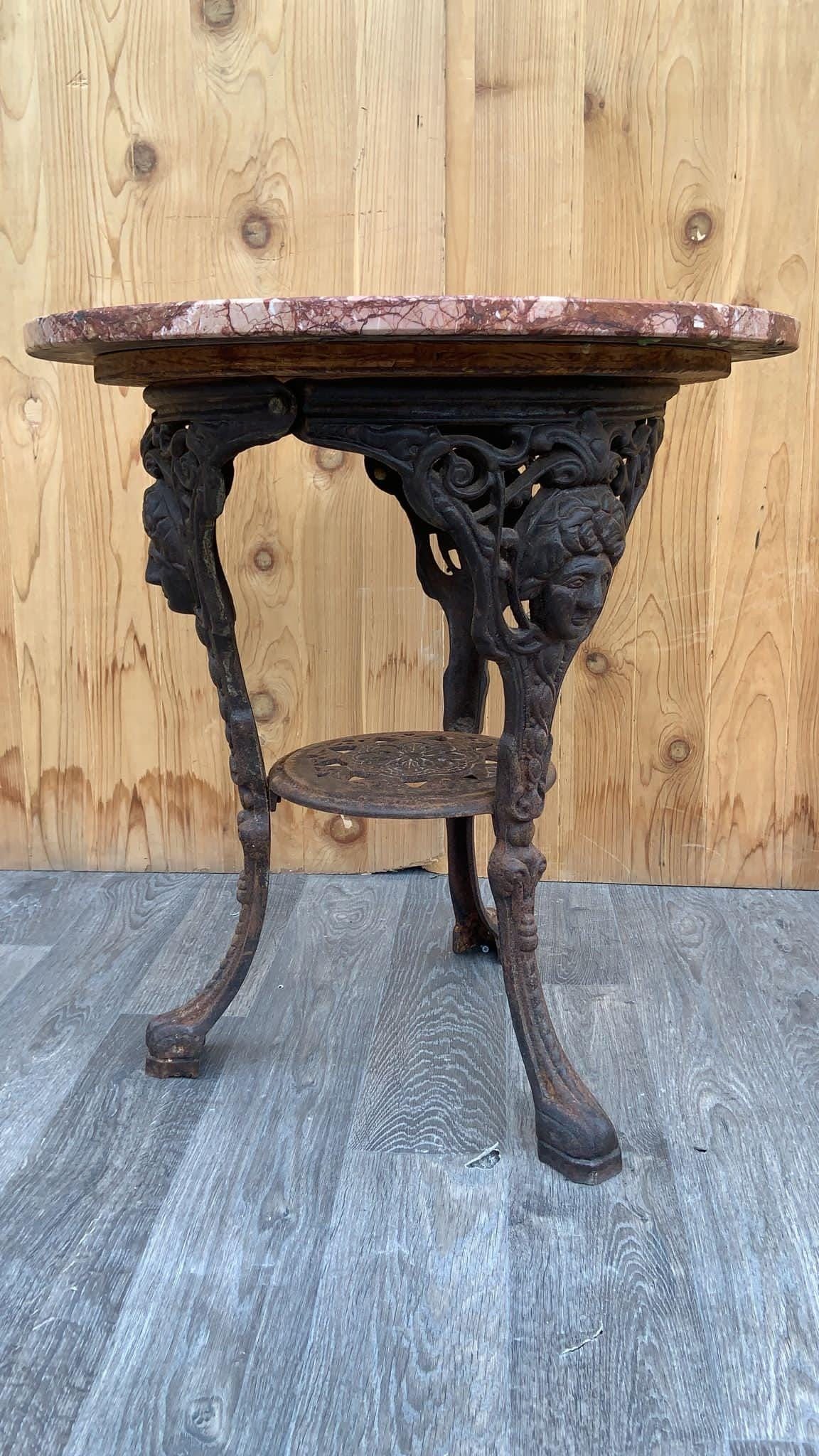 Antique Neoclassical Cast Iron Marble Top English Pub Table - 8
